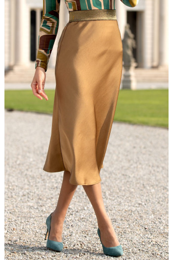 Elegant midi satin skirt in Brown Sugar