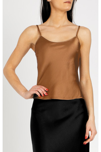 Elegant satin camisole with thin straps in Brown Sugar