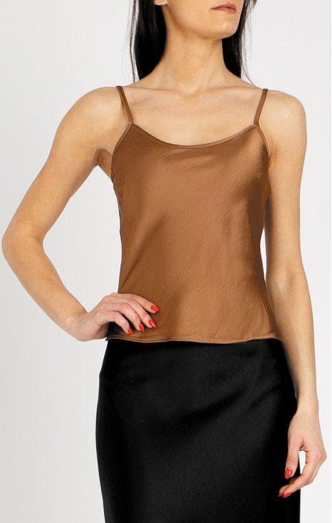 Elegant satin camisole with thin straps in Brown Sugar