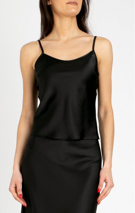 Elegant satin camisole with thin straps in Black