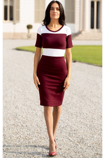 Straight skirt in Burgundy made of firm knit fabric [1]