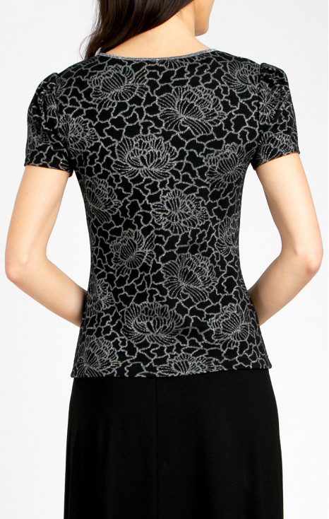 Jacquard Blouse – Black Silver Floral [1]