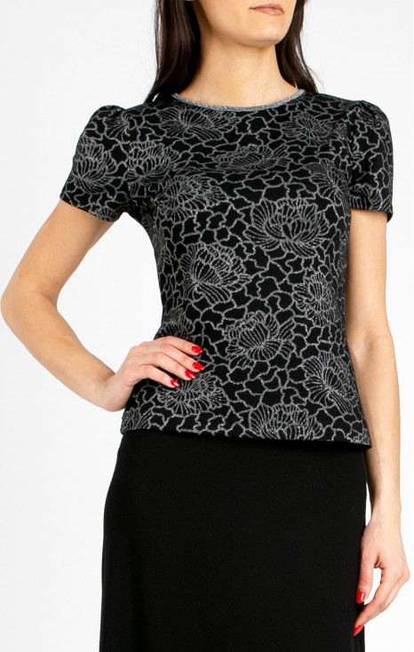 Jacquard Blouse – Black Silver Floral