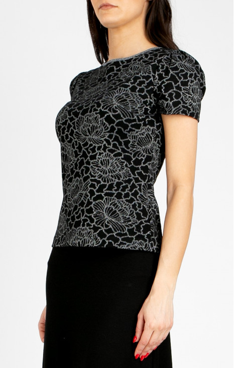 Jacquard Blouse – Black Silver Floral