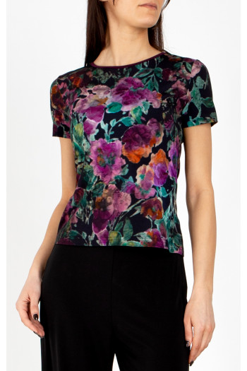 Blouse made from luxurious jersey in Plum Purple, Amethyst, and Alpine Green