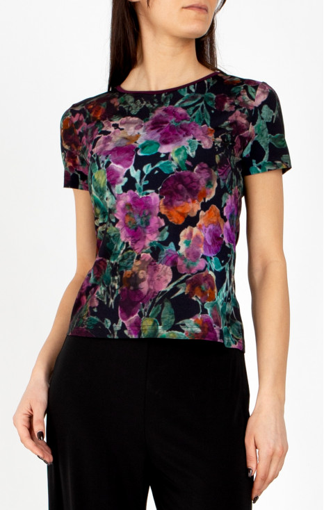 Blouse made from luxurious jersey in Plum Purple, Amethyst, and Alpine Green