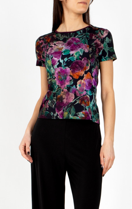 Blouse made from luxurious jersey in Plum Purple, Amethyst, and Alpine Green