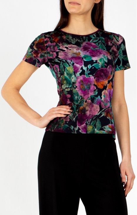 Blouse made from luxurious jersey in Plum Purple, Amethyst, and Alpine Green