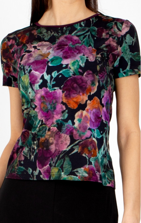 Blouse made from luxurious jersey in Plum Purple, Amethyst, and Alpine Green