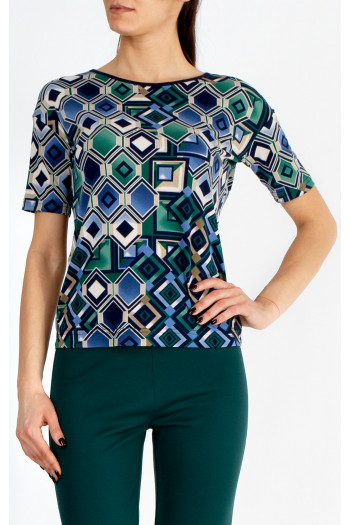 Blouse with a relaxed silhouette featuring a geometric print in blue-green tones