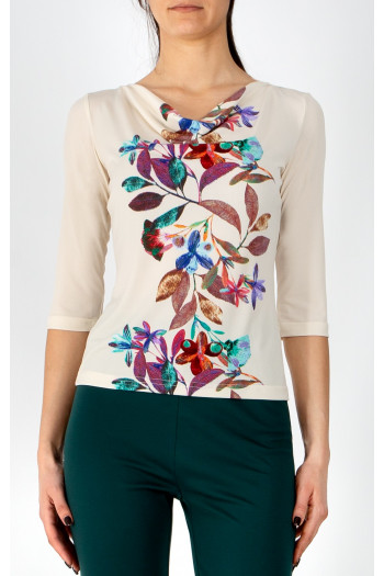 Elegant blouse in Vanilla Ice with a vertical floral pattern