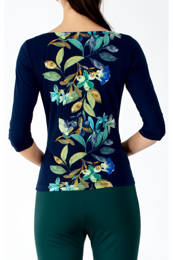 Stylish blouse with a vertical floral print in Evening Blue [1]