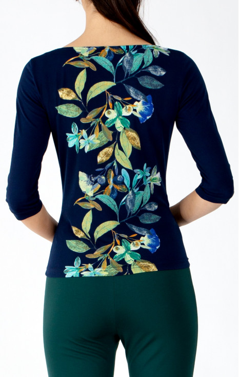 Stylish blouse with a vertical floral print in Evening Blue [1]