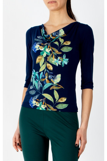 Stylish blouse with a vertical floral print in Evening Blue