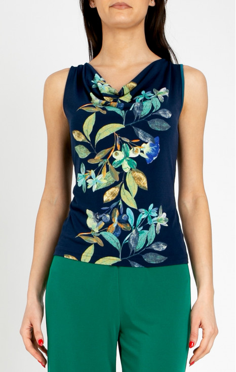 Stylish blouse with a vertical floral pattern in Evening Blue