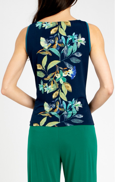Stylish blouse with a vertical floral pattern in Evening Blue