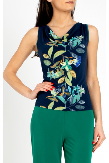 Stylish blouse with a vertical floral pattern in Evening Blue