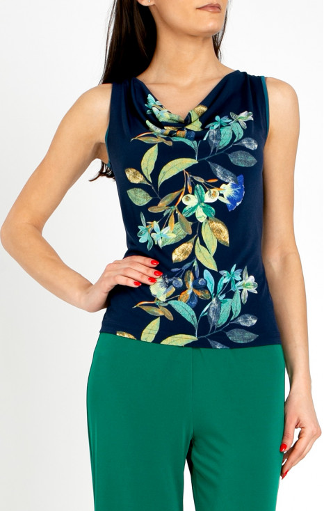 Stylish blouse with a vertical floral pattern in Evening Blue