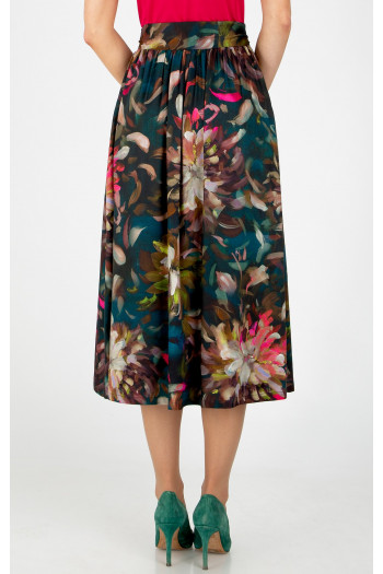 Midi skirt in luxurious viscose in “Ocean Depth” green with a painterly floral print [1]