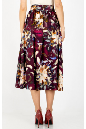 Midi skirt made from luxurious viscose in Grape Wine with a painterly floral print [1]