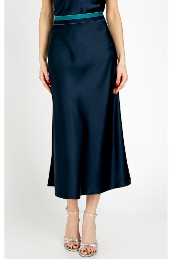 Elegant satin skirt in Evening Blue