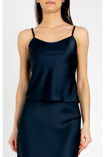 Elegant satin top with thin straps in Blue