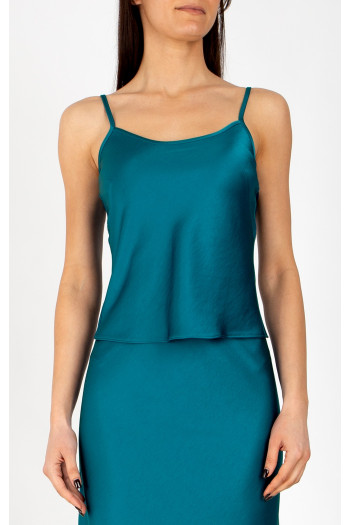 Elegant satin top with thin straps in Seaport Blue