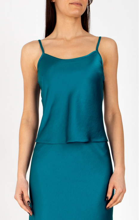 Elegant satin top with thin straps in Seaport Blue