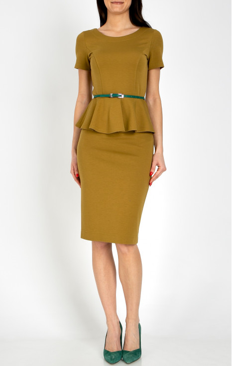 Elegant peplum blouse made of structured knit fabric in Bronze Mist