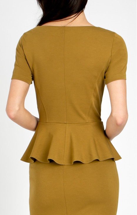 Elegant peplum blouse made of structured knit fabric in Bronze Mist [1]