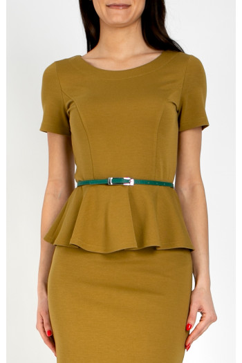 Elegant peplum blouse made of structured knit fabric in Bronze Mist