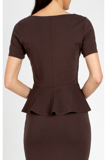 Elegant peplum blouse made of structured knit fabric in Chocolate Fondant [1]