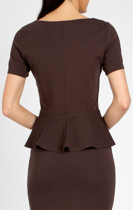 Elegant peplum blouse made of structured knit fabric in Chocolate Fondant [1]