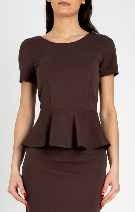 Elegant peplum blouse made of structured knit fabric in Chocolate Fondant