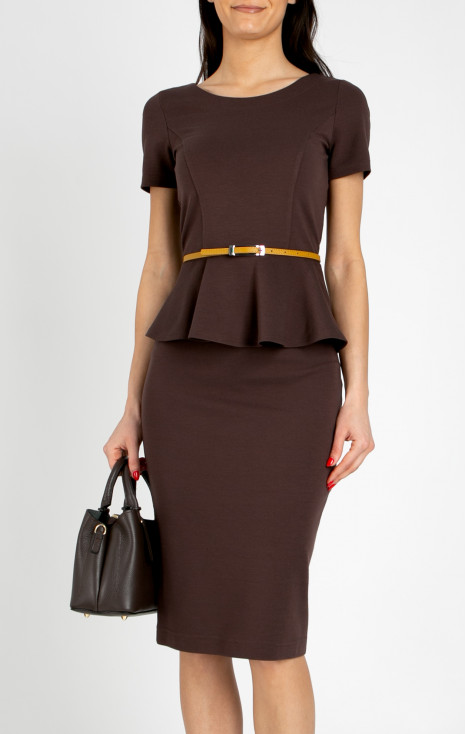 Elegant peplum blouse made of structured knit fabric in Chocolate Fondant