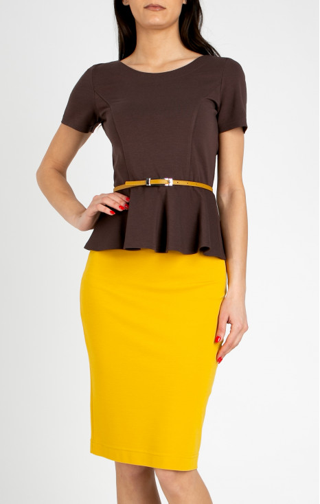 Elegant peplum blouse made of structured knit fabric in Chocolate Fondant