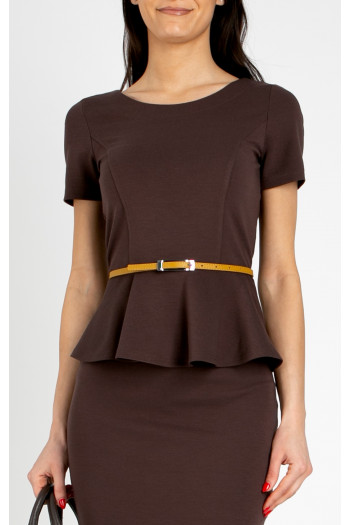 Elegant peplum blouse made of structured knit fabric in Chocolate Fondant