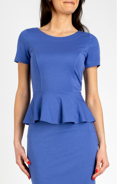 Elegant peplum blouse made of structured knit fabric in Cornflower Blue
