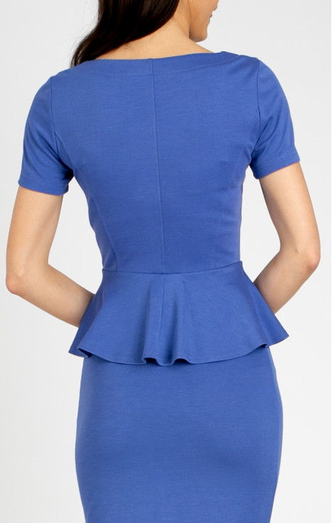Elegant peplum blouse made of structured knit fabric in Cornflower Blue [1]