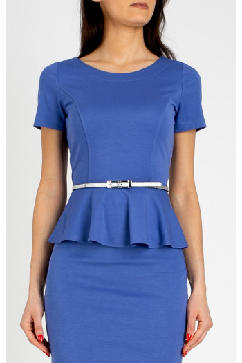 Elegant peplum blouse made of structured knit fabric in Cornflower Blue