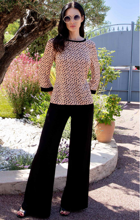 Viscose Top &ndash; Peach Beige & Dots