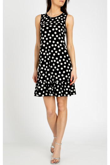 Elegant short dress with a ruffle, crafted from luxurious jersey in a Polka Dots pattern