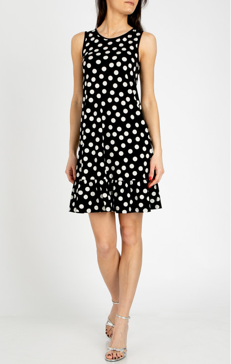 Elegant short dress with a ruffle, crafted from luxurious jersey in a Polka Dots pattern