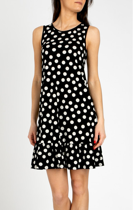 Elegant short dress with a ruffle, crafted from luxurious jersey in a Polka Dots pattern