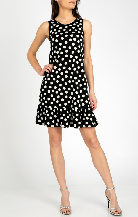 Elegant short dress with a ruffle, crafted from luxurious jersey in a Polka Dots pattern