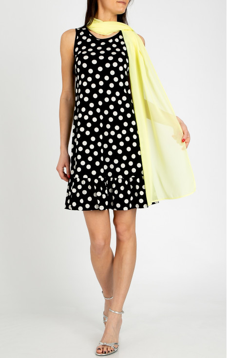 Elegant short dress with a ruffle, crafted from luxurious jersey in a Polka Dots pattern