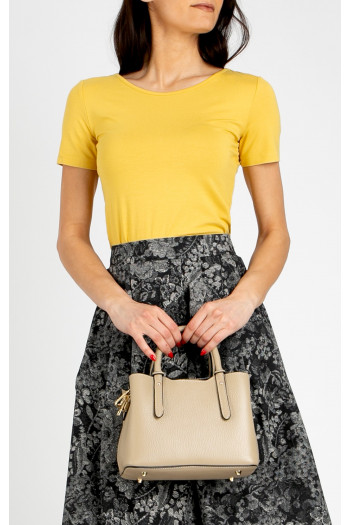 Small leather bag with three compartments in Beige