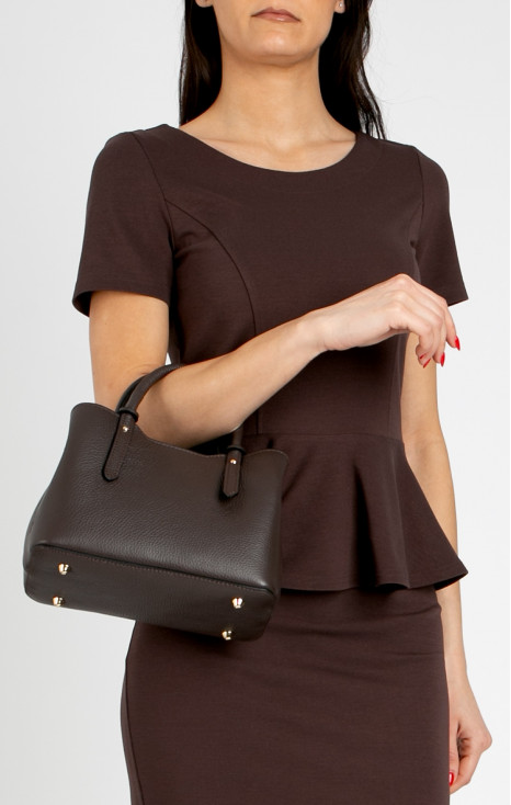 Small leather bag with three compartments in Brown Chocolate