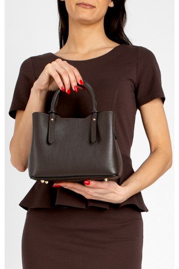 Small leather bag with three compartments in Brown Chocolate