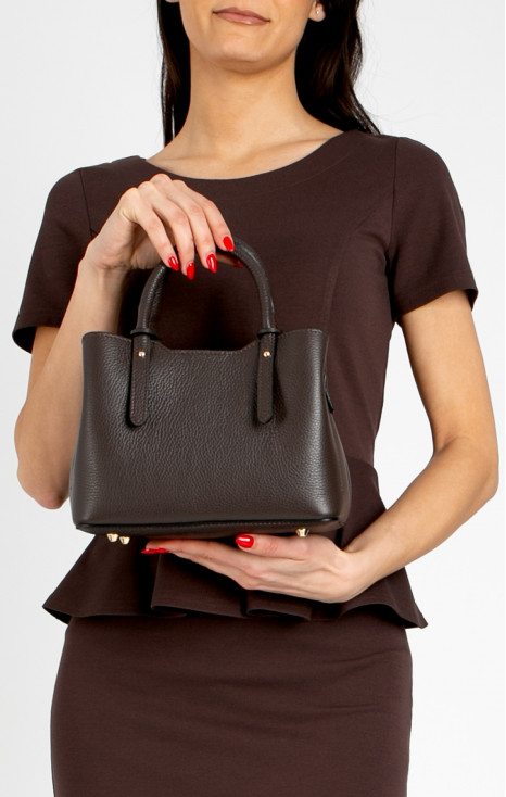 Small leather bag with three compartments in Brown Chocolate